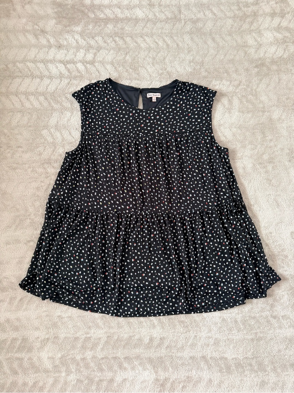 Juicy Couture Black Multicolor Speckled Plisse Tiered Babydoll Top Size L